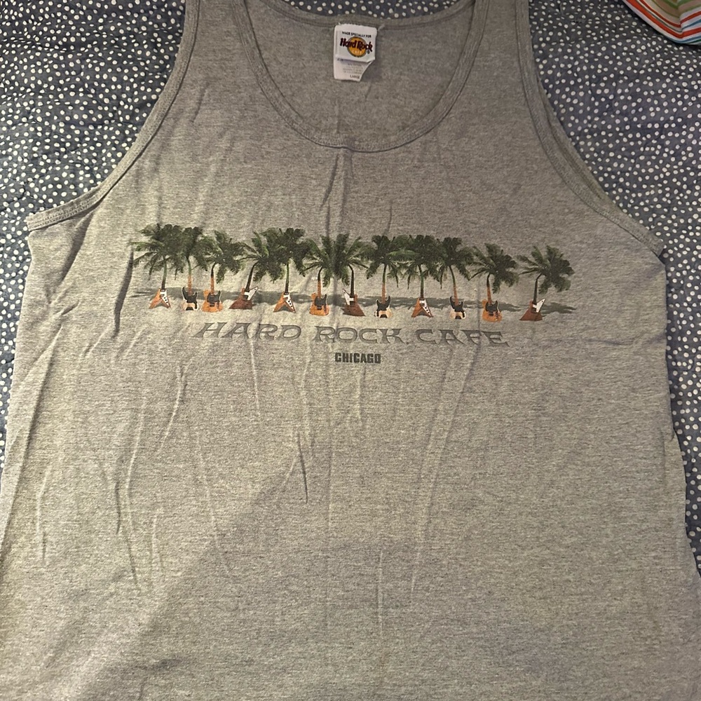 Hard Rock Cafe Gray Tank Top with Palm Design